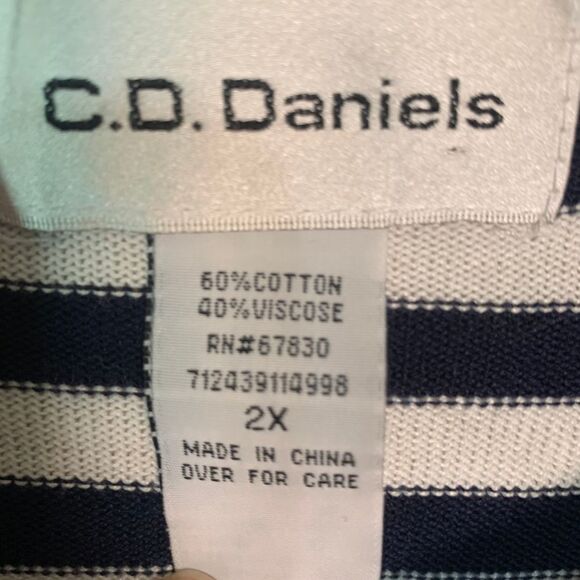 C.D. Daniels Navy/White Stripe Sweater Size 2X Floral Sequin Lightweight Spring - Picture 5 of 10